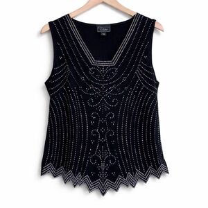 Collection Dress Barn | Beaded Sequin Black Sleeveless Pointed Scalloped Top XLP